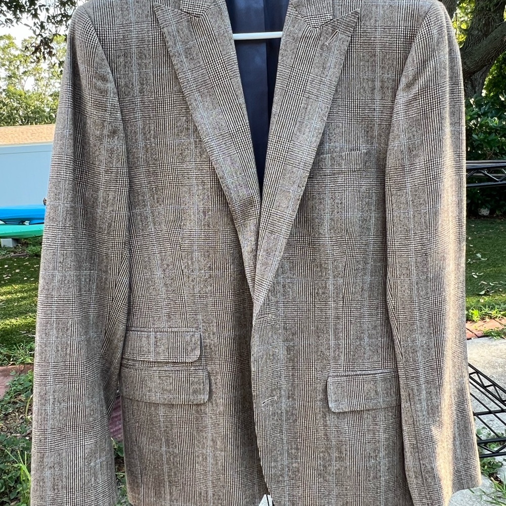 Stafford Tan Checkered Blazer